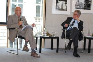 Prof. Dr. Dr. Karl Döring und Heinz Dürr diskutieren über die Potenziale von Plan- und Marktwirtschaft